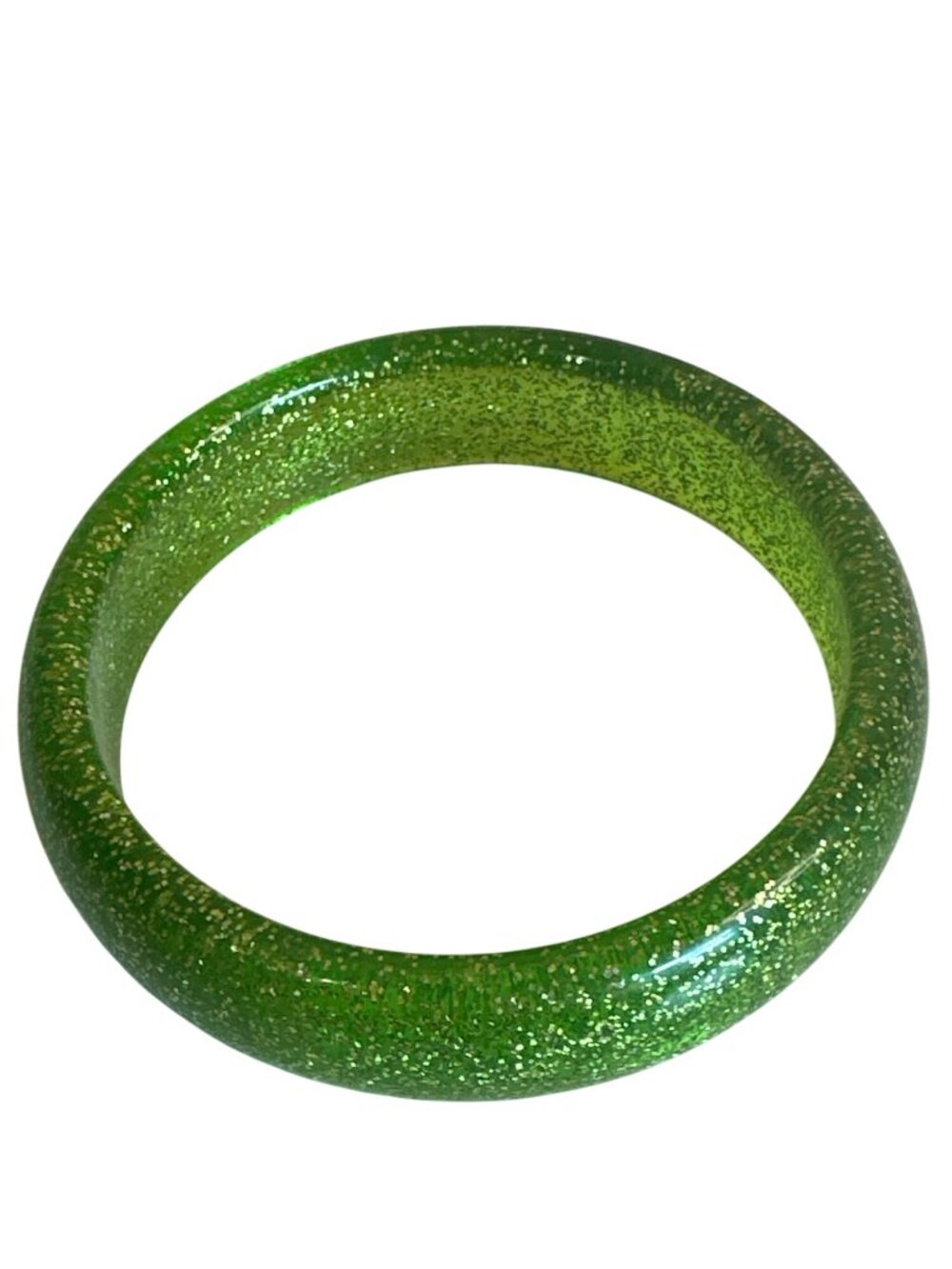 Green Glitter Resin Bangle Bracelet Modern Chunky Design Fairy Kei Stackable